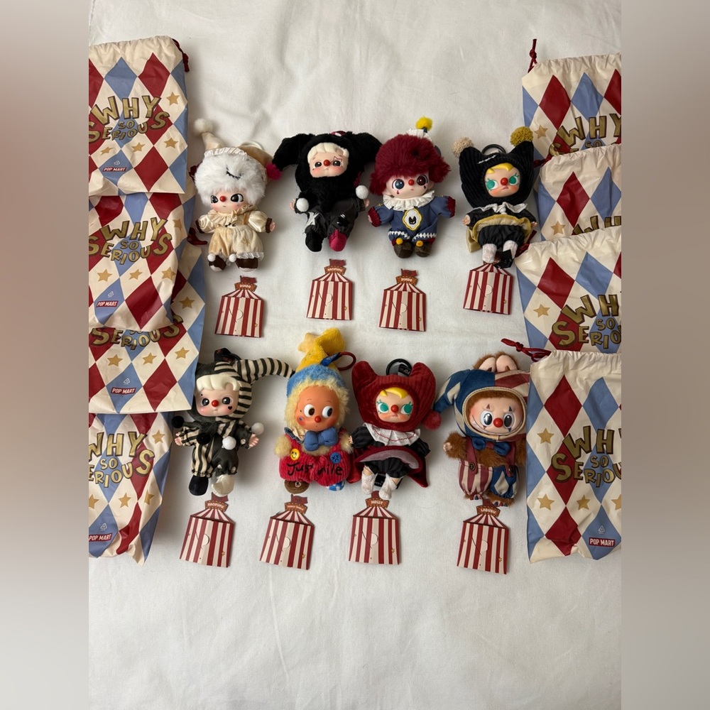 Assorted Colorful Clown & Character Plush Keychain Dolls - Set of 9